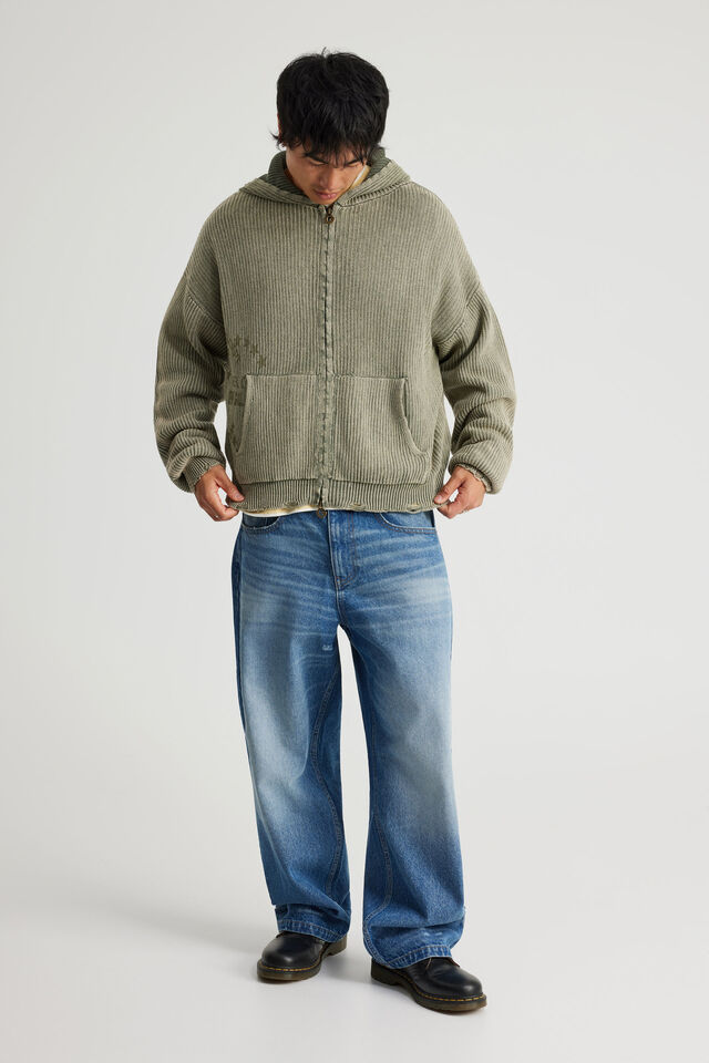Open Gallery Knit Zip Through, OG DIRTY SAGE/ETERNITY