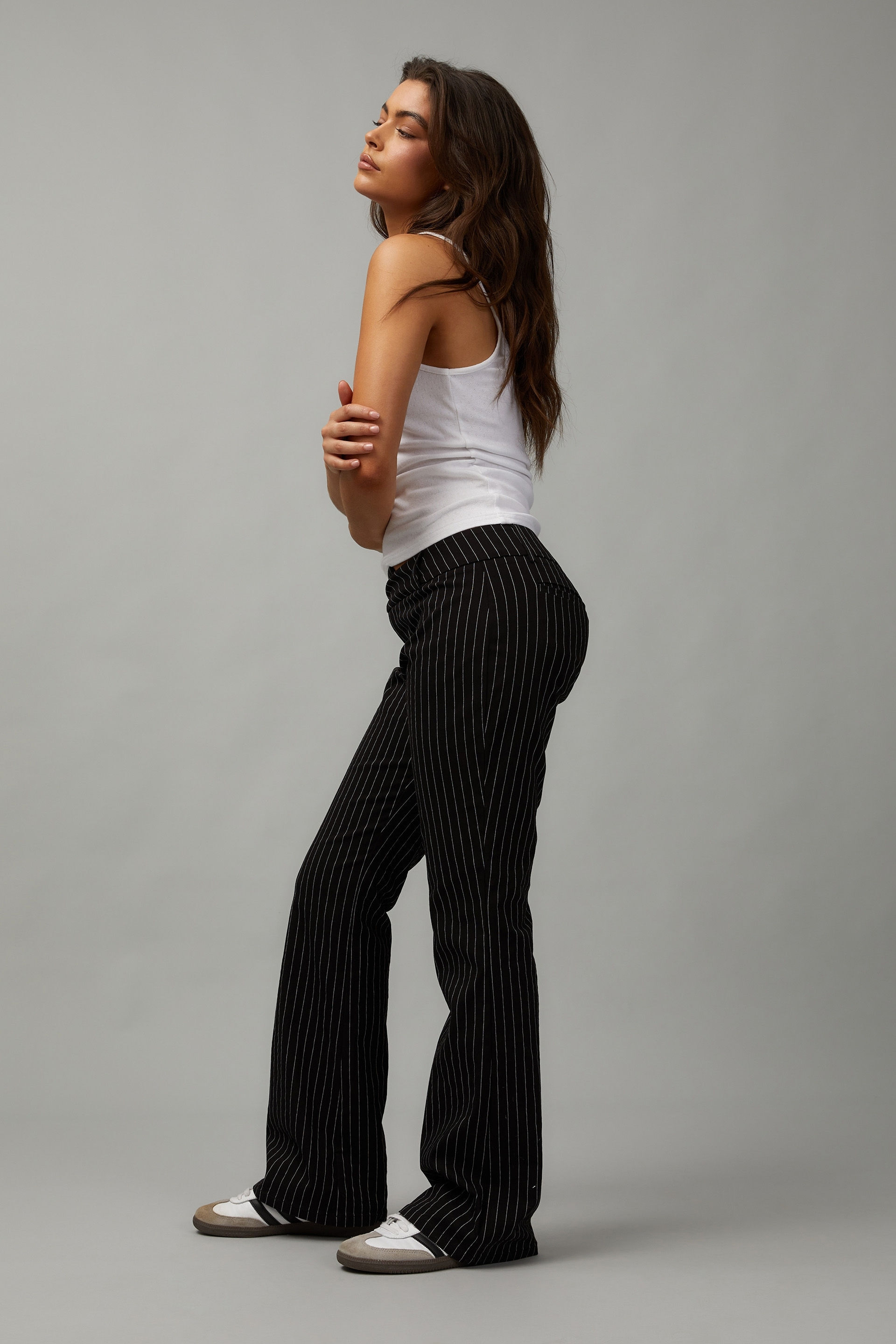 Pinstripe store flare trousers