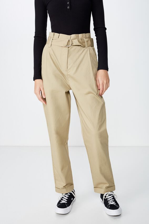 Paperbag Belted Pant, STONE
