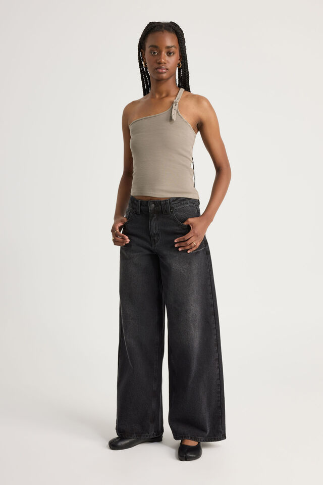 One Shoulder Buckle Top, KHAKI MIST