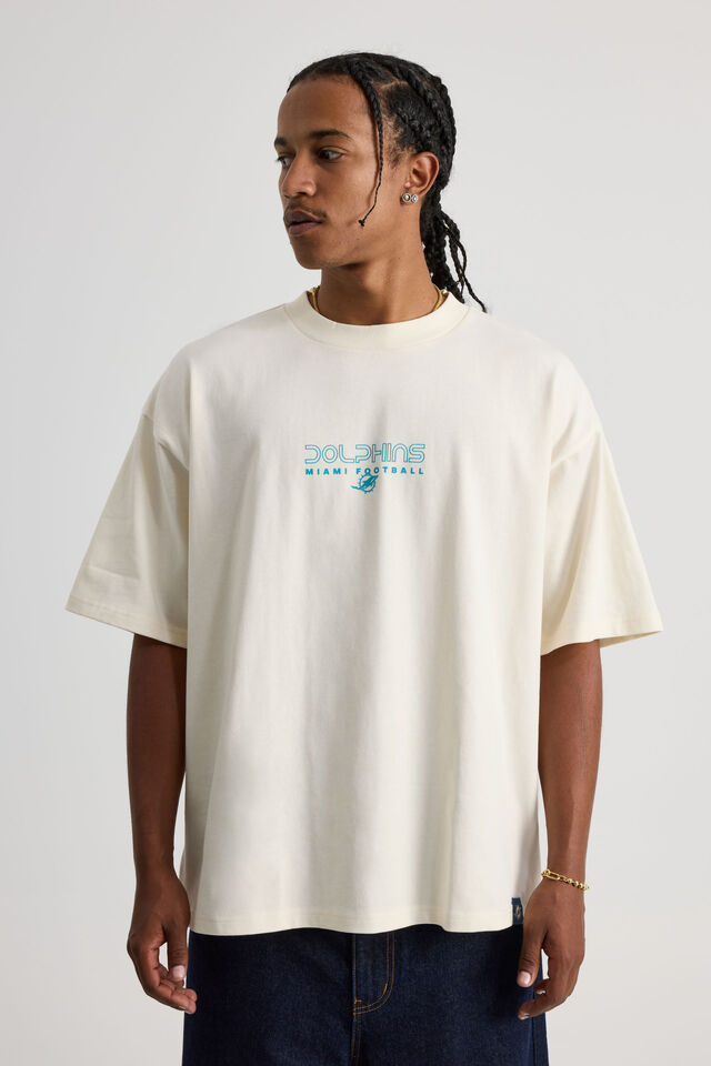 Heavyweight Box Fit Nfl Tshirt, LCN NFL EGGSHELL/MIAMI DOLPHINS Y2K