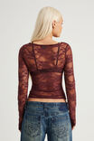 Fitted Long Sleeve Top, BORDEAUX LACE - example image 3
