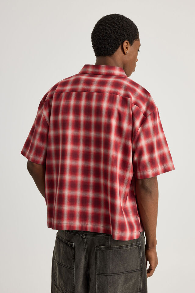 Half Half Boxy Cropped Short Sleeve Shirt, HH BORDEAUX SPACE DYE