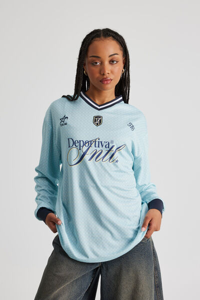 Long Sleeve Sports Jersey Top, AQUA MARINE/ESTRELLA