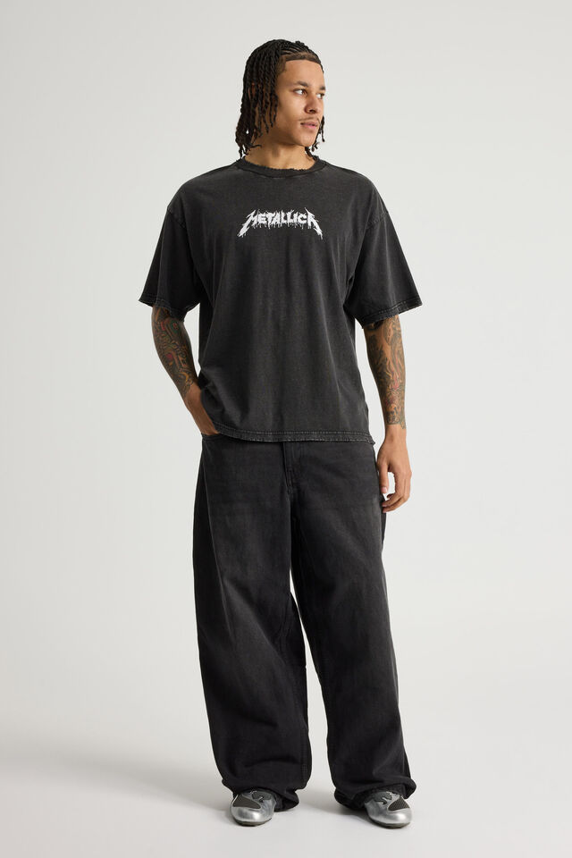 Box Fit Music Merch T Shirt, LCN PRO WASHED BLACK/METALLICA CLASSIC