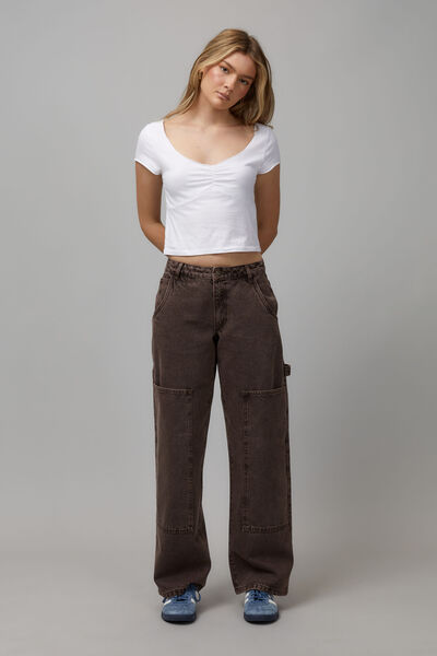 Laine Denim Worker Pant, WASHED CHOCOLATE