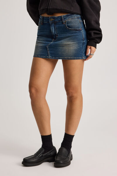 Stretch Denim Skirt, DIRTY BLUE