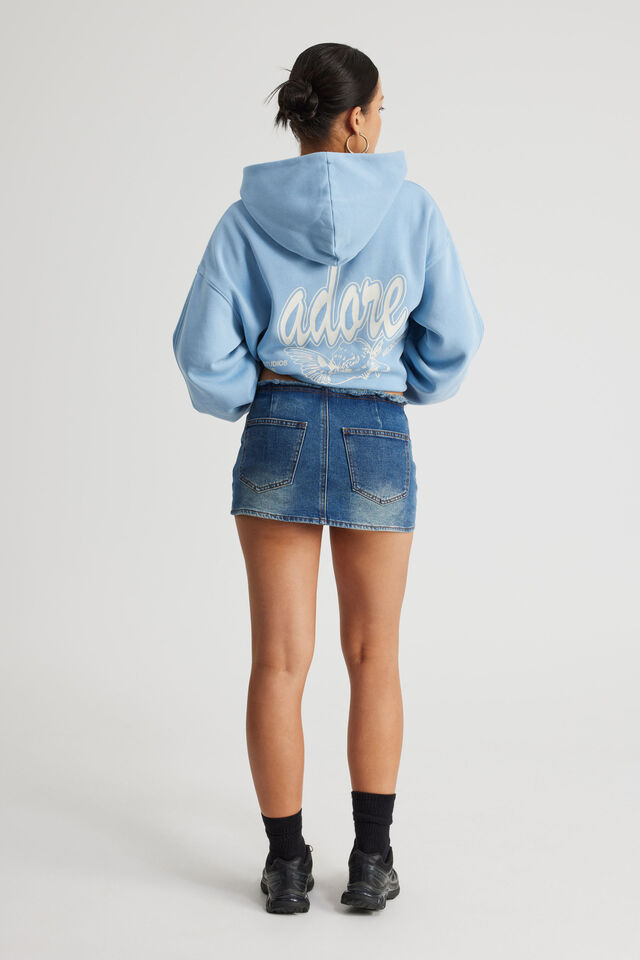 Babydoll Raw Waist Mini Skort, Y2K INDIGO WASH