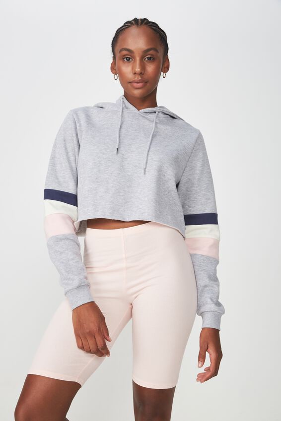 Splice Crop Hoodie, GREY MARLE