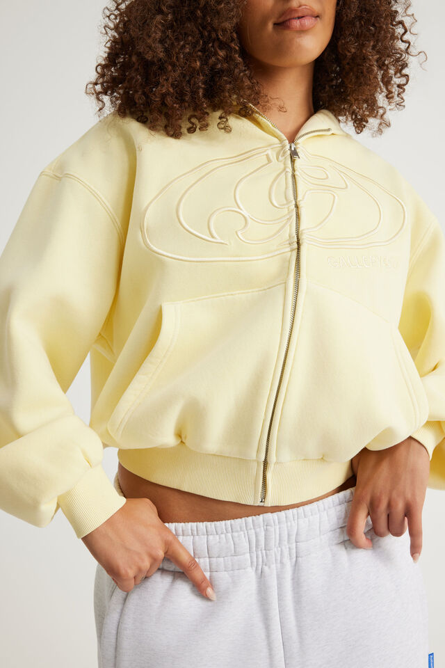 Open Gallery Boxy Zip Through Hoodie, OG WASHED BUMBLE YELLOW/GALLERY SWIRL