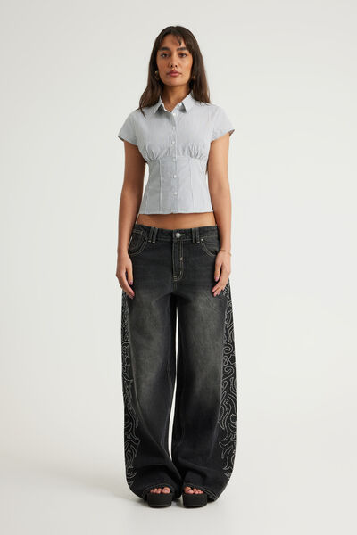 Mega Baggy Jean, CRYSTAL FLAMES BLACK