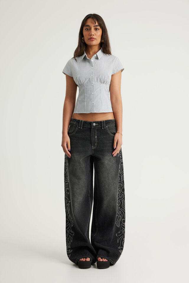 Mega Baggy Jean, CRYSTAL FLAMES BLACK