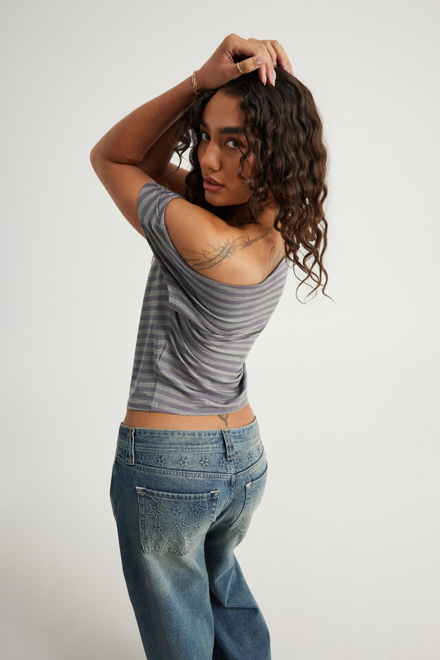 Off Shoulder Top, MILANESE GREY/DARK MARLE