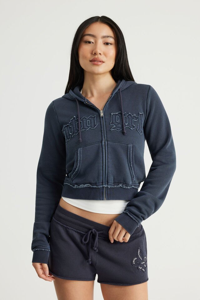 Fitted Zip Through Hoodie, NTN WASHED SEAL