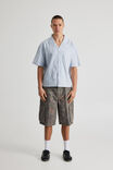 Boxy Cropped Short Sleeve Shirt, TONAL BLUE OXFORD STRIPE - alternate image 2