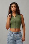 Zip Front Knit Vest, MOSS GREEN - alternate image 1
