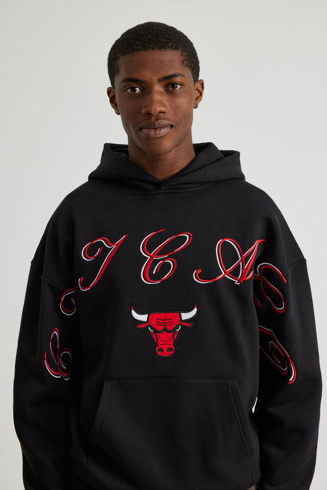Nba Hoodie, LCN NBA BLACK/BULLS CURSIVE SCRIPT