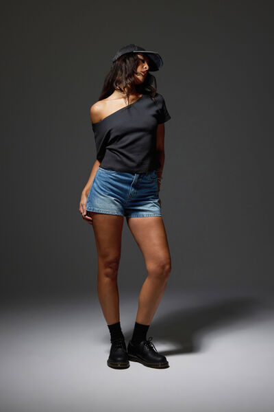 One Shoulder Graphic Tee, PHANTOM