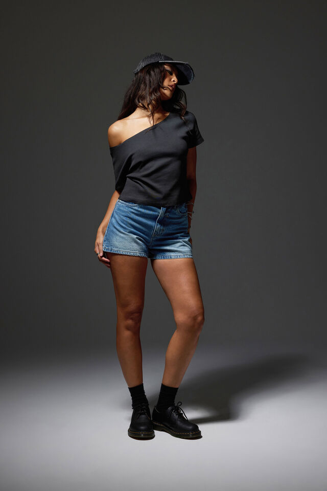 One Shoulder Graphic Tee, PHANTOM