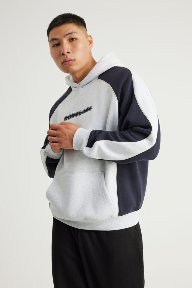Half Half Hoodie, SILVER MARLE/NAVY BLAZER PANEL