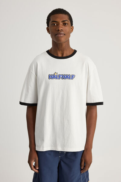 Half Half Regular Ringer Tshirt, HH CLOUD/BLACK POP LOGO