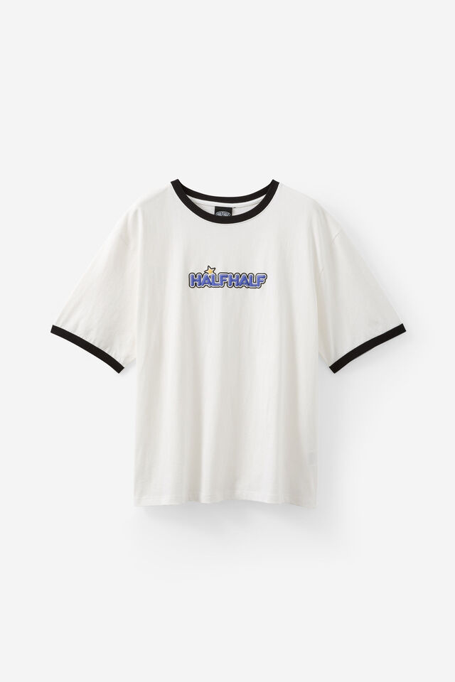 Half Half Regular Ringer Tshirt, HH CLOUD/BLACK POP LOGO