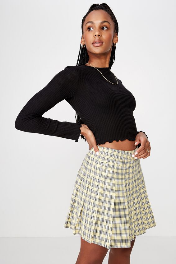 Pleated Skirt, MARA CHECK POPCORN