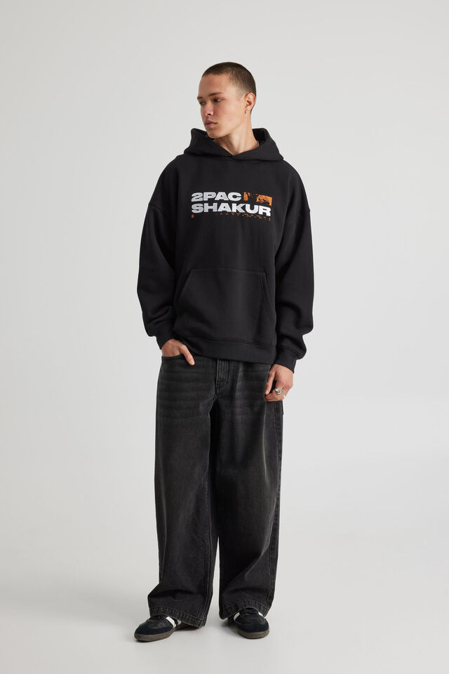 Music Merch Hoodie, LCN BRA BLACK/ORANGE TUPAC PORTRAIT