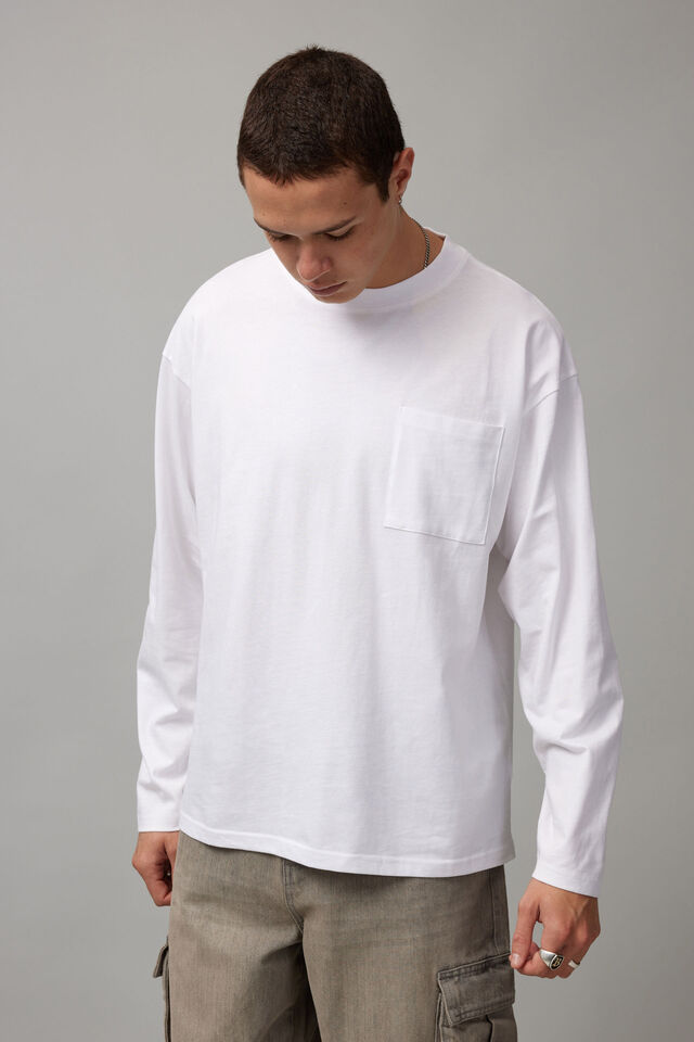 Long Sleeve Pocket Tee, WHITE