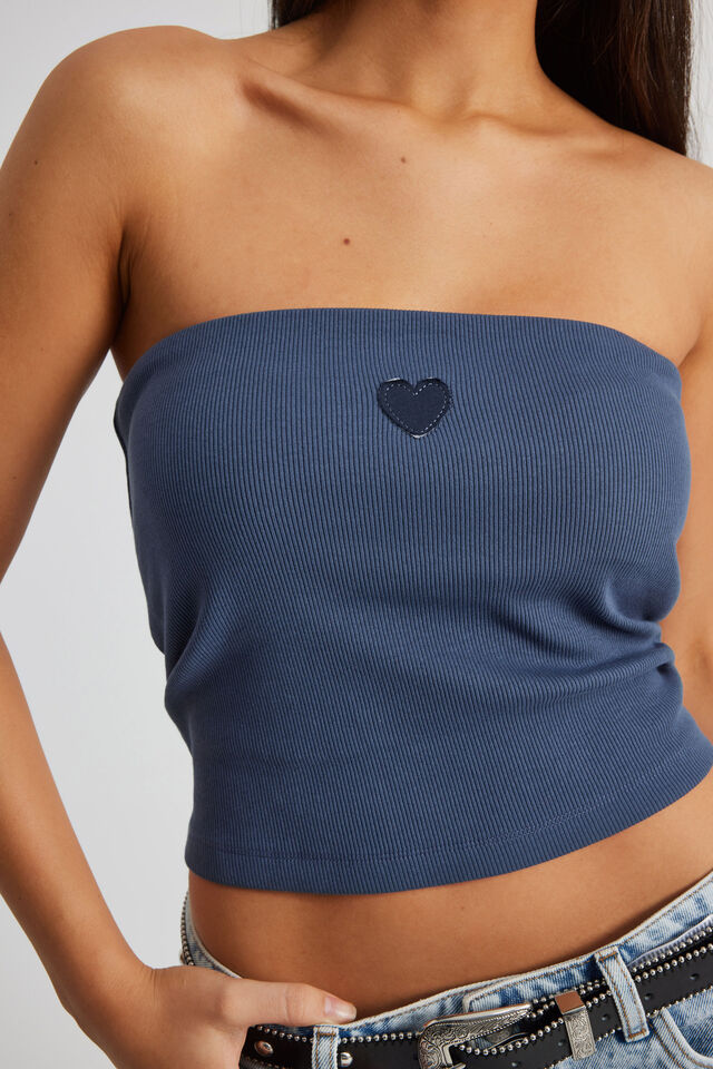 Longline Graphic Bandeau, WORN BLUE/HEART