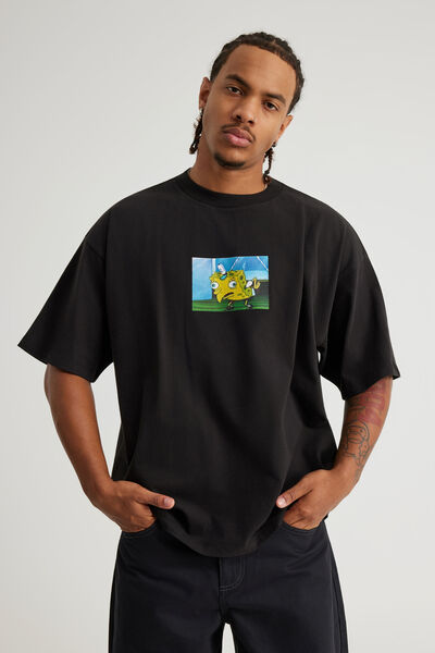 Spongebob X Half Half Heavyweight Box Fit T Shirt, LCN NIC BLACK/SPONGEBOB CHICKENBOB