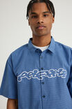 Half Half Boxy Cropped Short Sleeve Shirt, HH BLUE CHECK/GLOOP APPLIQUE - example image 4