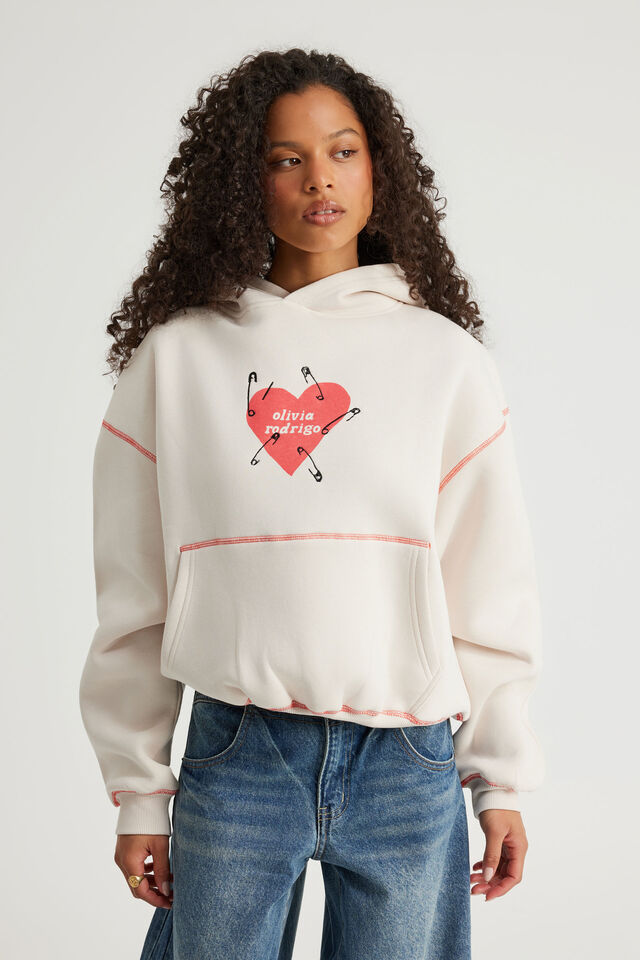 Music Merch Boxy Hoodie, LCN BRA LIGHT STONE/OLIVIA RODRIGO