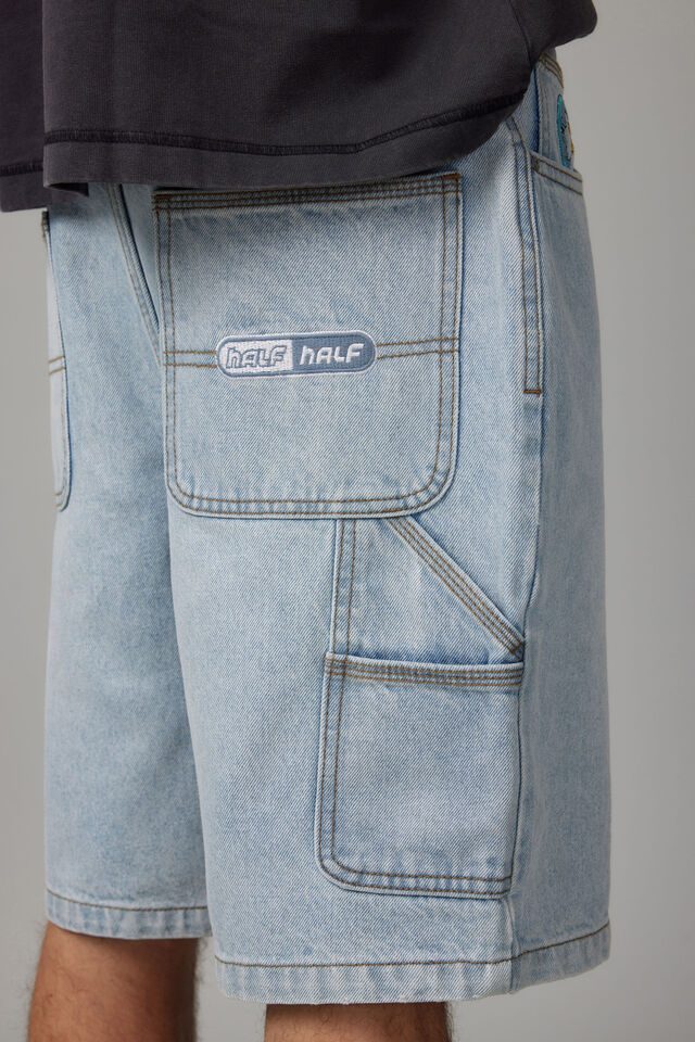 Half Half Painter Baggy Denim Short, DAY BLUE