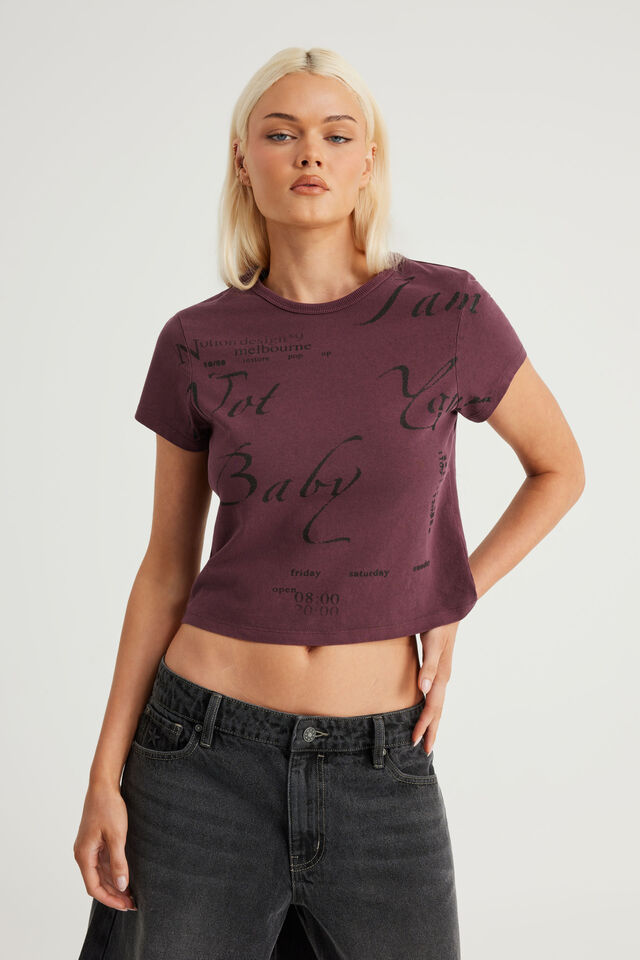 Graphic Baby Tee, PUNK PURPLE/SCRIPT