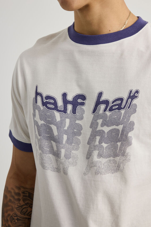 Half Half Slim Fit Ringer Tshirt, HH CLOUD/NEBULA WARPED VISION