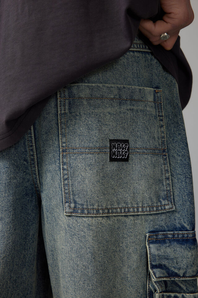 Half Half Baggy Cargo Jean, TINTED INDIGO