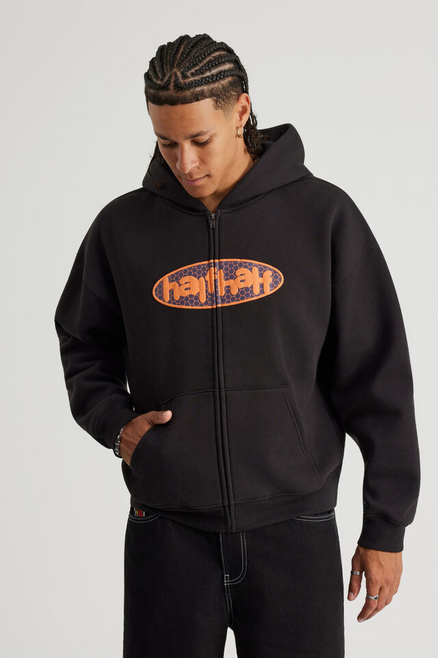 Half Half Zip Thru Hoodie, HH BLACK / HIVE PILL