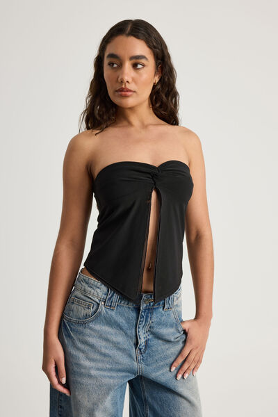Knot Front Split Bandeau, BLACK