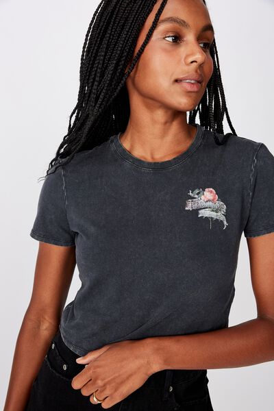 Fitted Graphic T Shirt, RECKLESS ROSE/WASHED BLACK