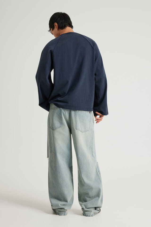 Notion Baggy Jean, GRITTY BLEACH/CLOUD EMBROIDERY