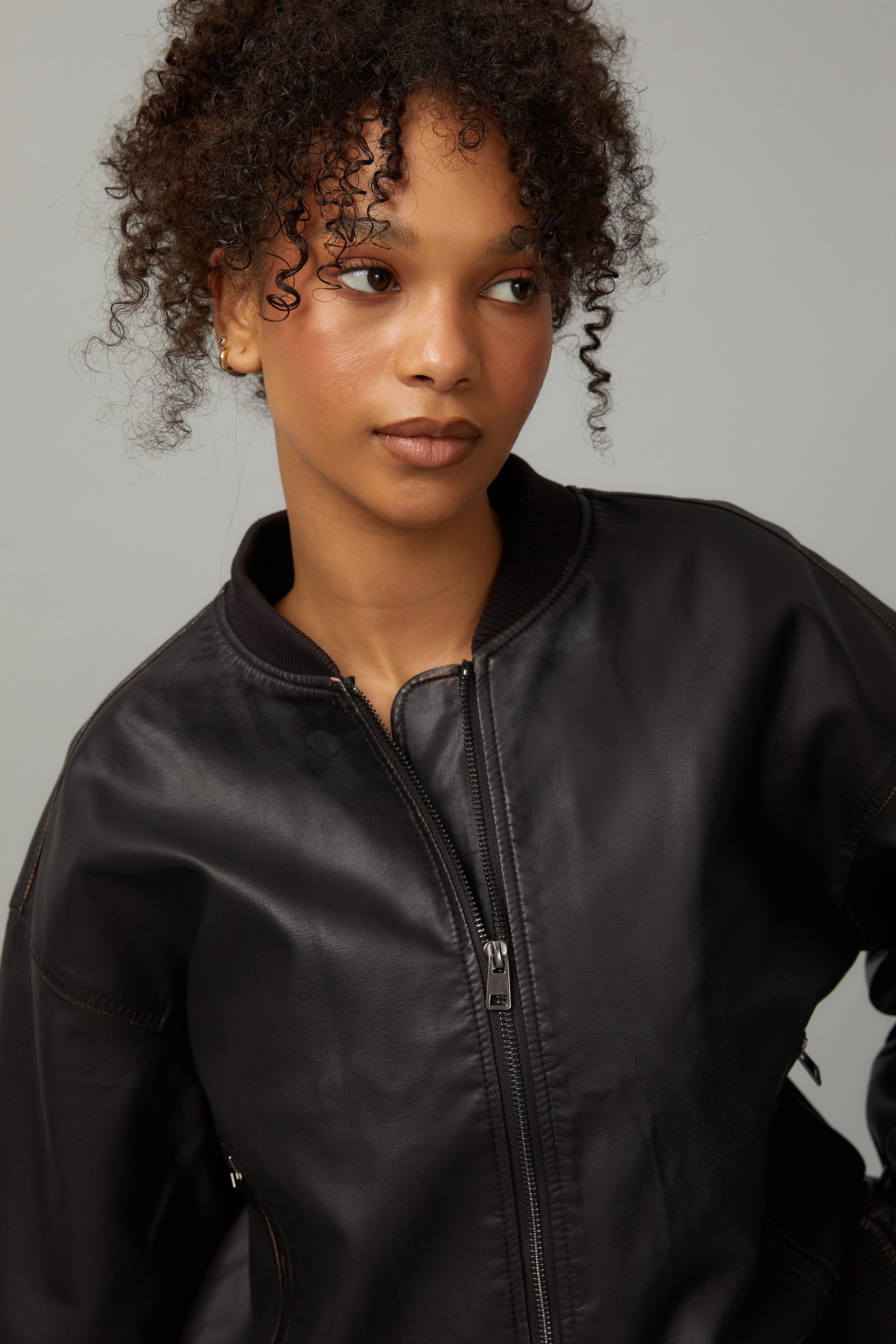 Cropped Pu Bomber Jacket