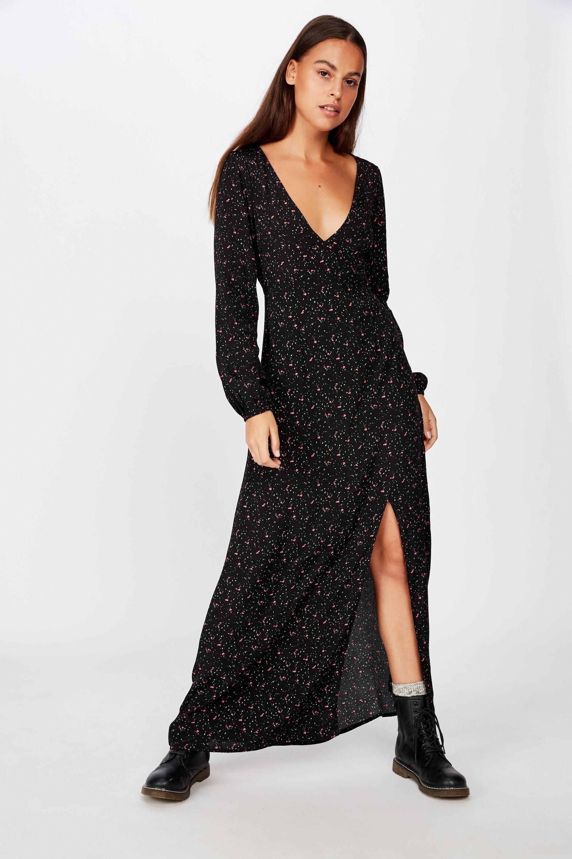 long black maxi dress long sleeve