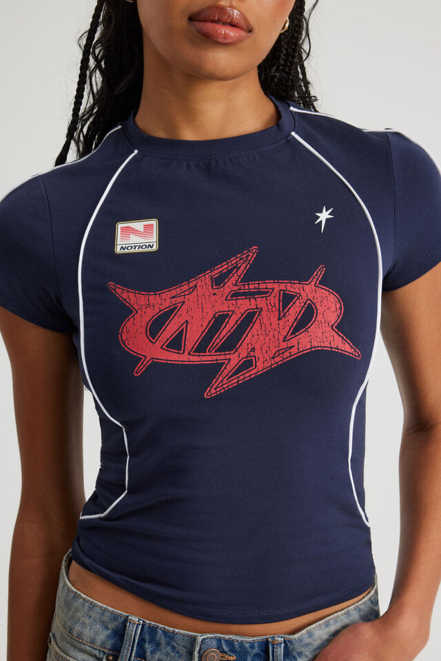 Fitted Graphic Tee, NAVY BLAZER PIPING/NOTION