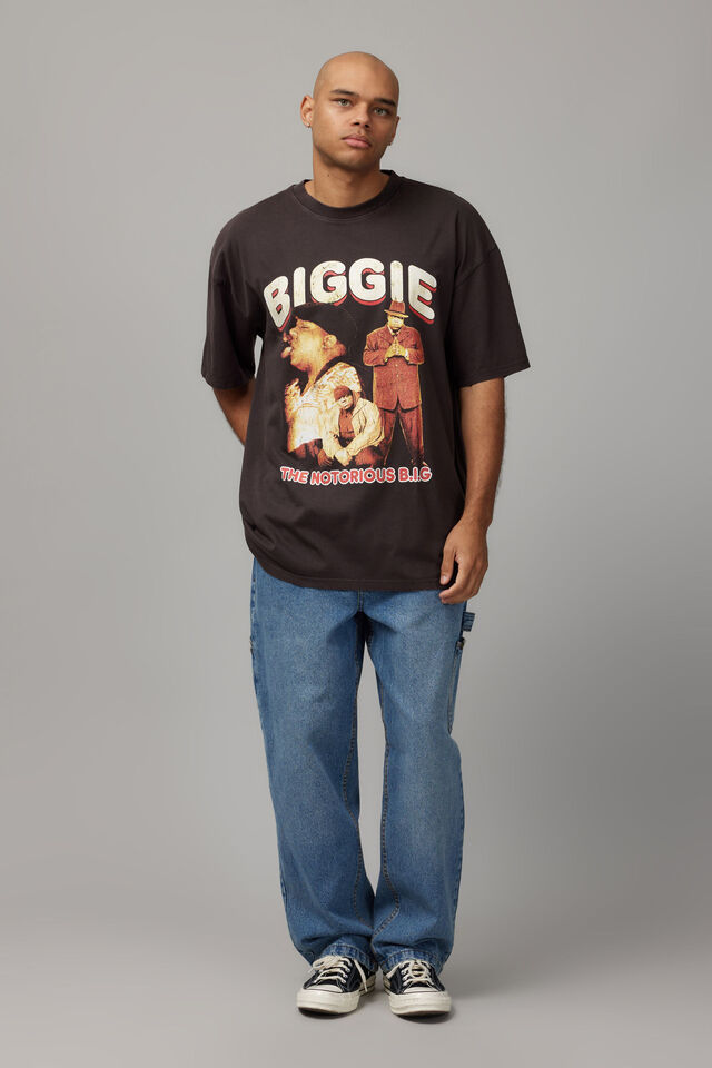 Oversized Music Merch T Shirt, LCN MT WASHED CHOC TORTE/BIGGIE LOFI HOMAGE
