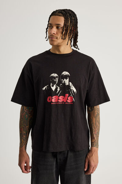 Box Fit Music Merch T Shirt, LCN OAS BLACK/OASIS DEFINITELY MAYBE