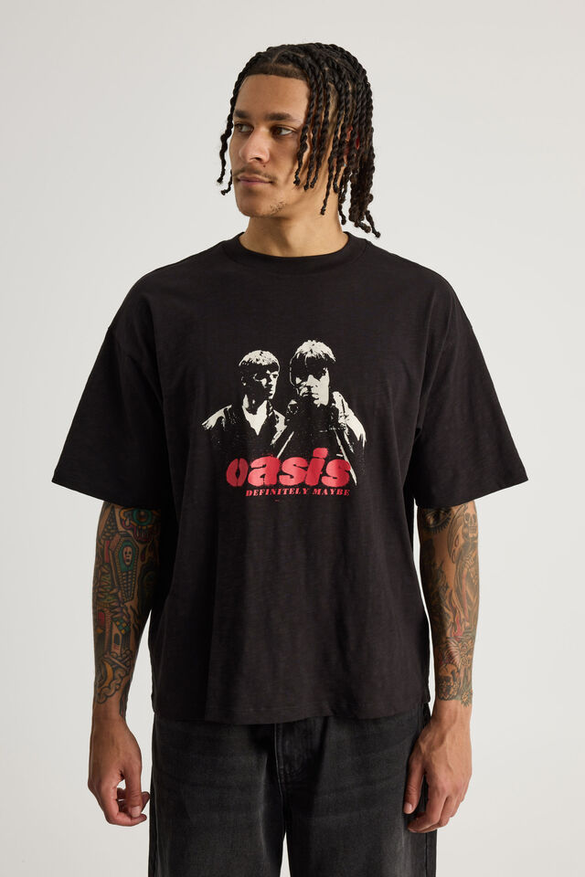 Box Fit Music Merch T Shirt, LCN OAS BLACK/OASIS DEFINITELY MAYBE