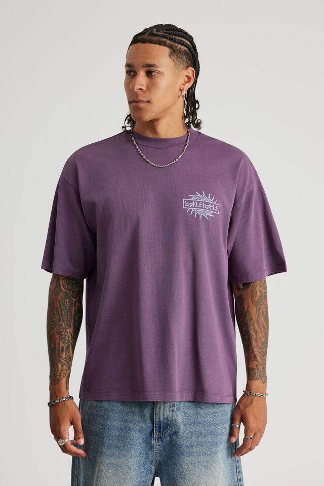 Half Half Heavyweight Box Fit Graphic Tshirt, HH WASHED DEEP GRAPE/HALF HALF ICARUS