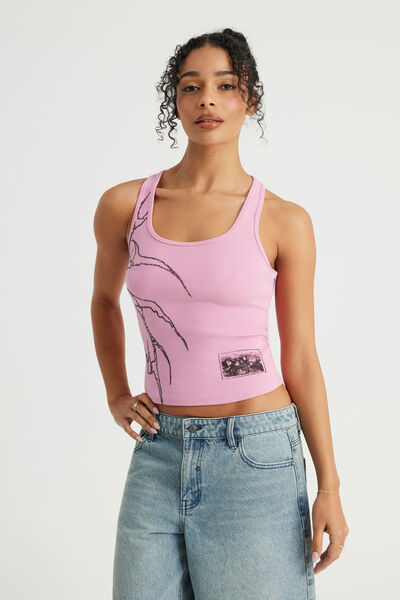 Graphic Racer Tank, BLACK/PINK CROSSFIRE