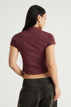 Short Sleeve Zip Through Shirt, BORDEAUX PINSTRIPE - example image 3